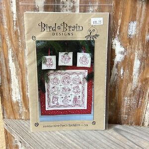 Bird Brain Designs Holiday Nine-Patch RedWork  EmbroideryPattern Only #514